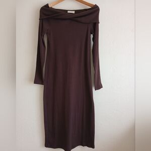 Universal Thread Long Sleeve Brown Knit Dress Off Shoulders Size M NWT